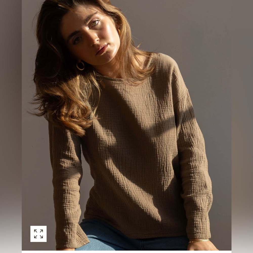 The Simple Folk Gauze Button Back Top in Sand